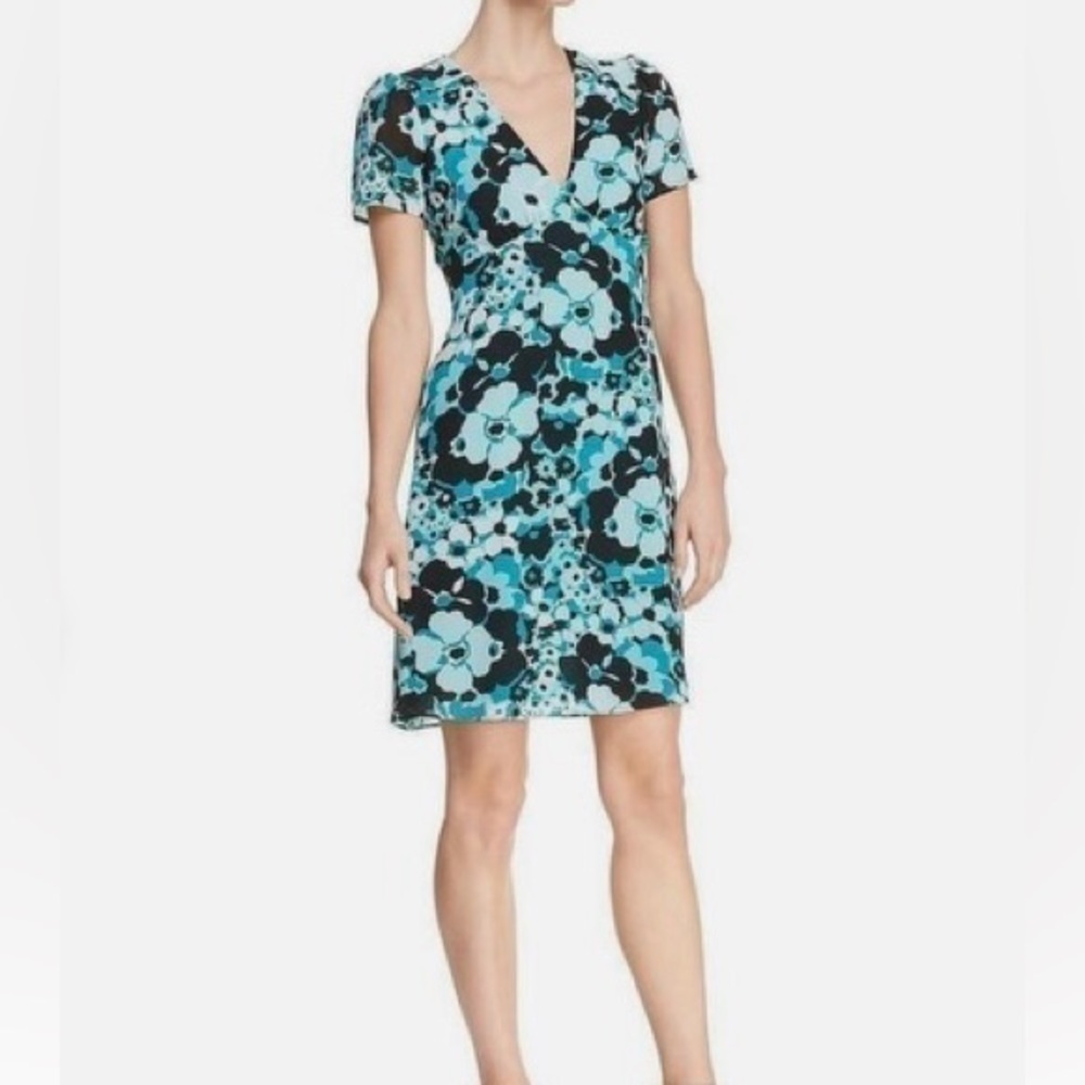 Michael Kors casual day v neck blue floral flower dress